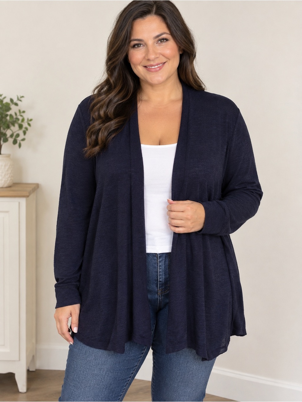 Halogen Navy Open-Front Plus Cardigan